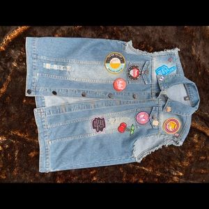 One of a kind denim patch vest